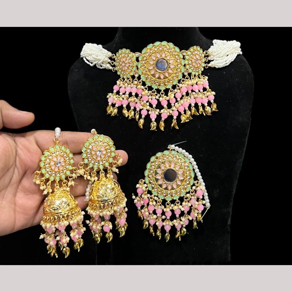 Hira Collections Premium Kundan Stone And Beads Choker Necklace Set