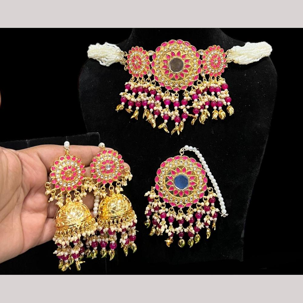 Hira Collections Premium Kundan Stone And Beads Choker Necklace Set
