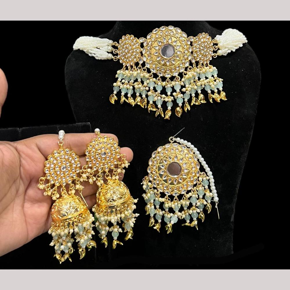 Hira Collections Premium Kundan Stone And Beads Choker Necklace Set