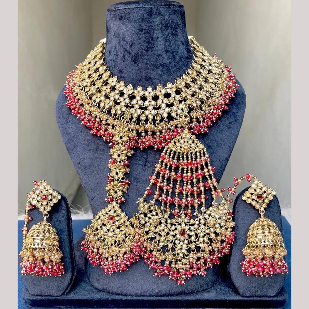 Hira Collections Premium Crystal Stone And Beads Choker Necklace Set