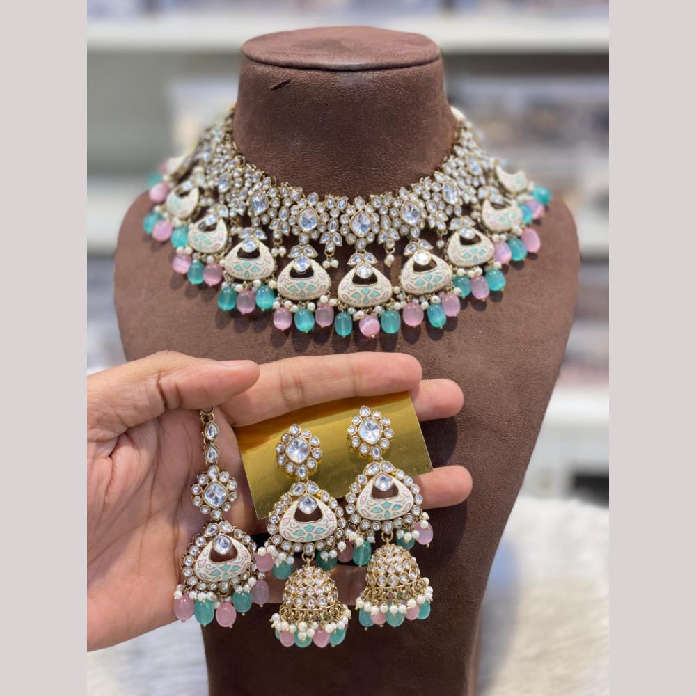Hira Collections Heritage Polki Kundan And Pearl Meenakari Choker Necklace Set