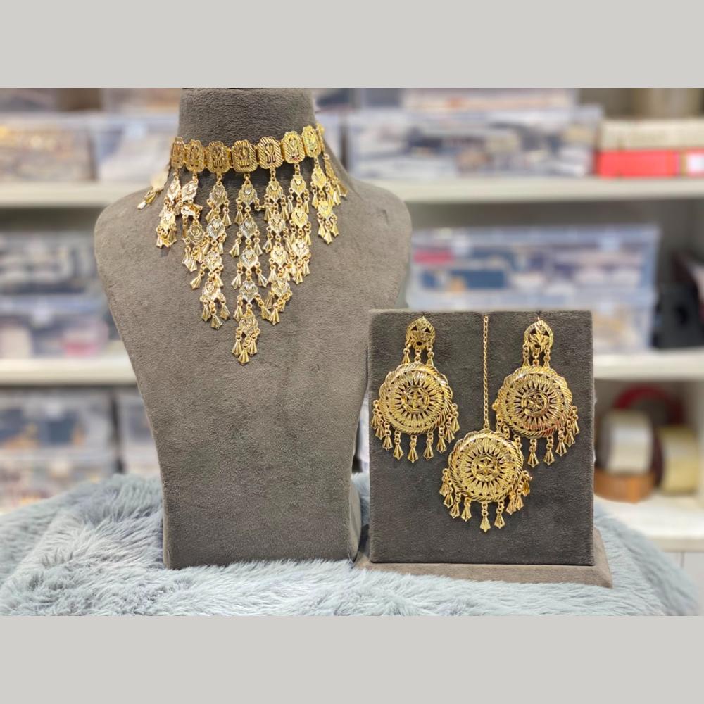 Hira Collections Traditional Gold Finish Choker Necklace Jewellery Set