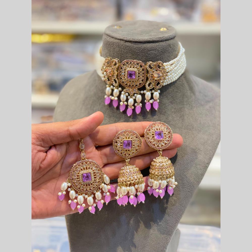 Hira Collections Beautiful Crystal Stone And Beads Choker Necklace Set