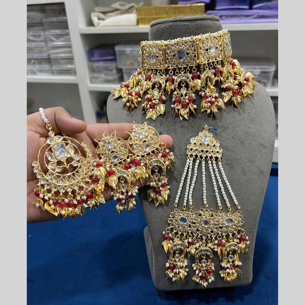 Hira Collections Royal Kundan Stone And Beads Choker Necklace Set