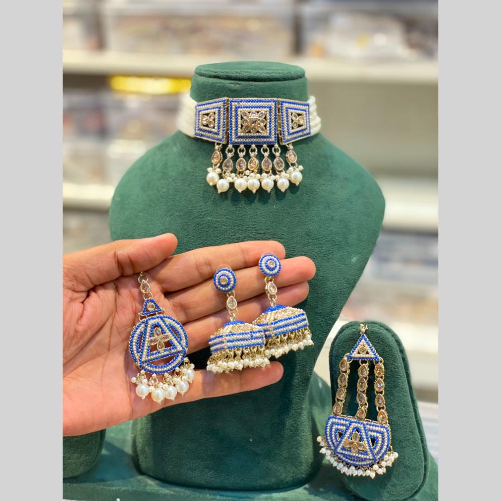 Hira Collections Beautiful Crystal Stone And Beads Choker Necklace Set
