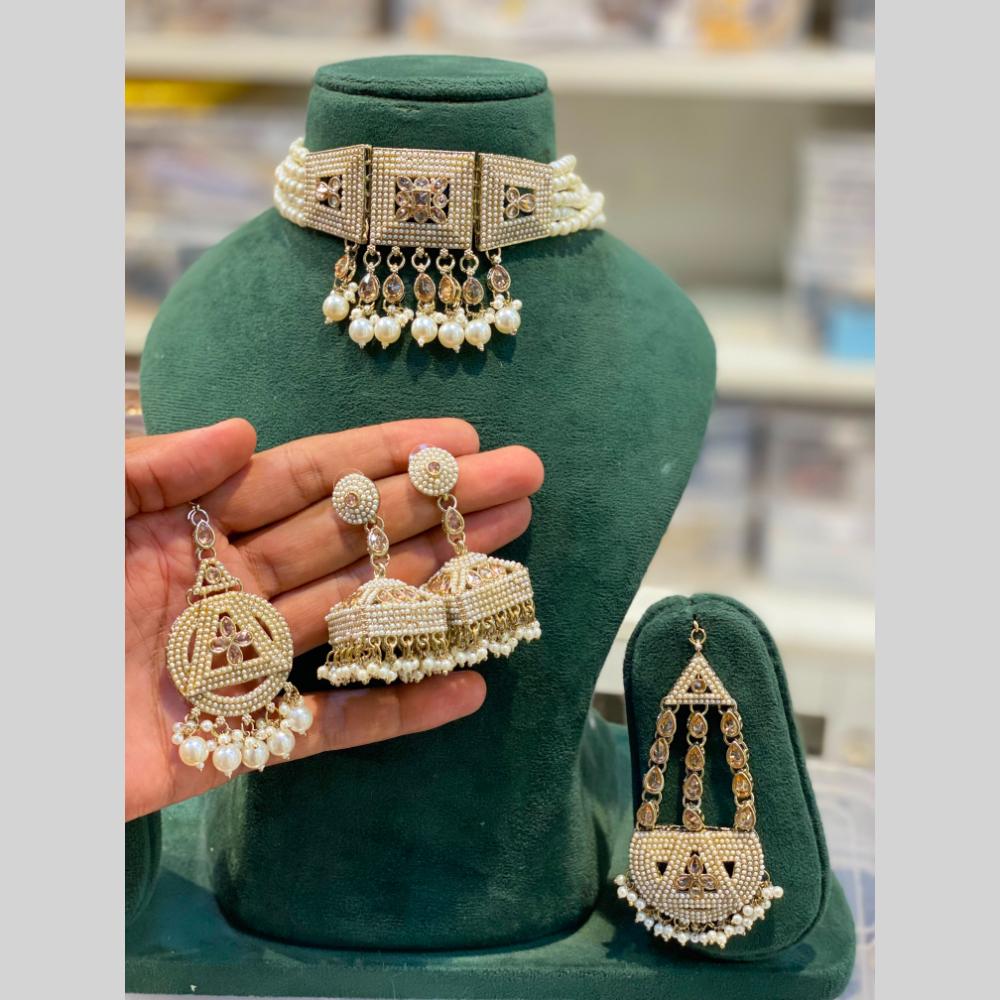 Hira Collections Beautiful Crystal Stone And Beads Choker Necklace Set