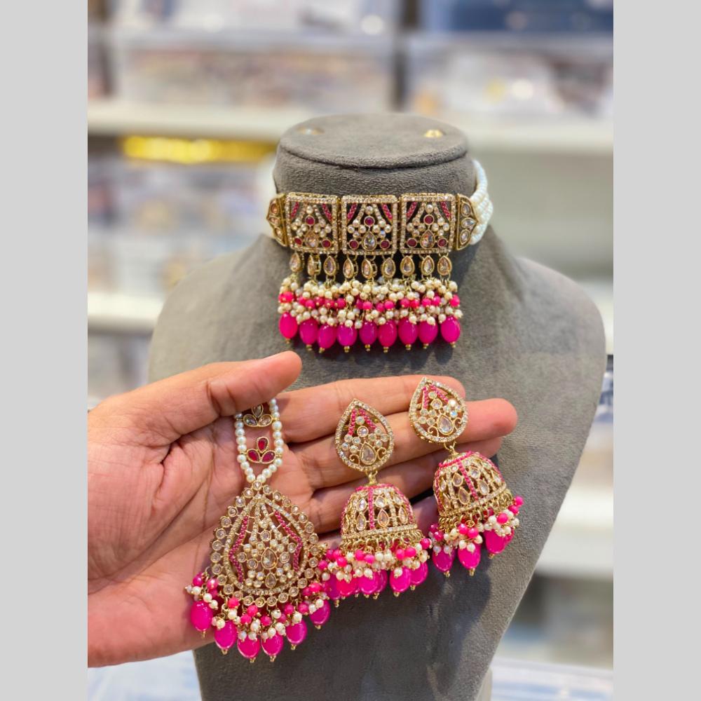 Hira Collections Beautiful Crystal Stone And Beads Choker Necklace Set