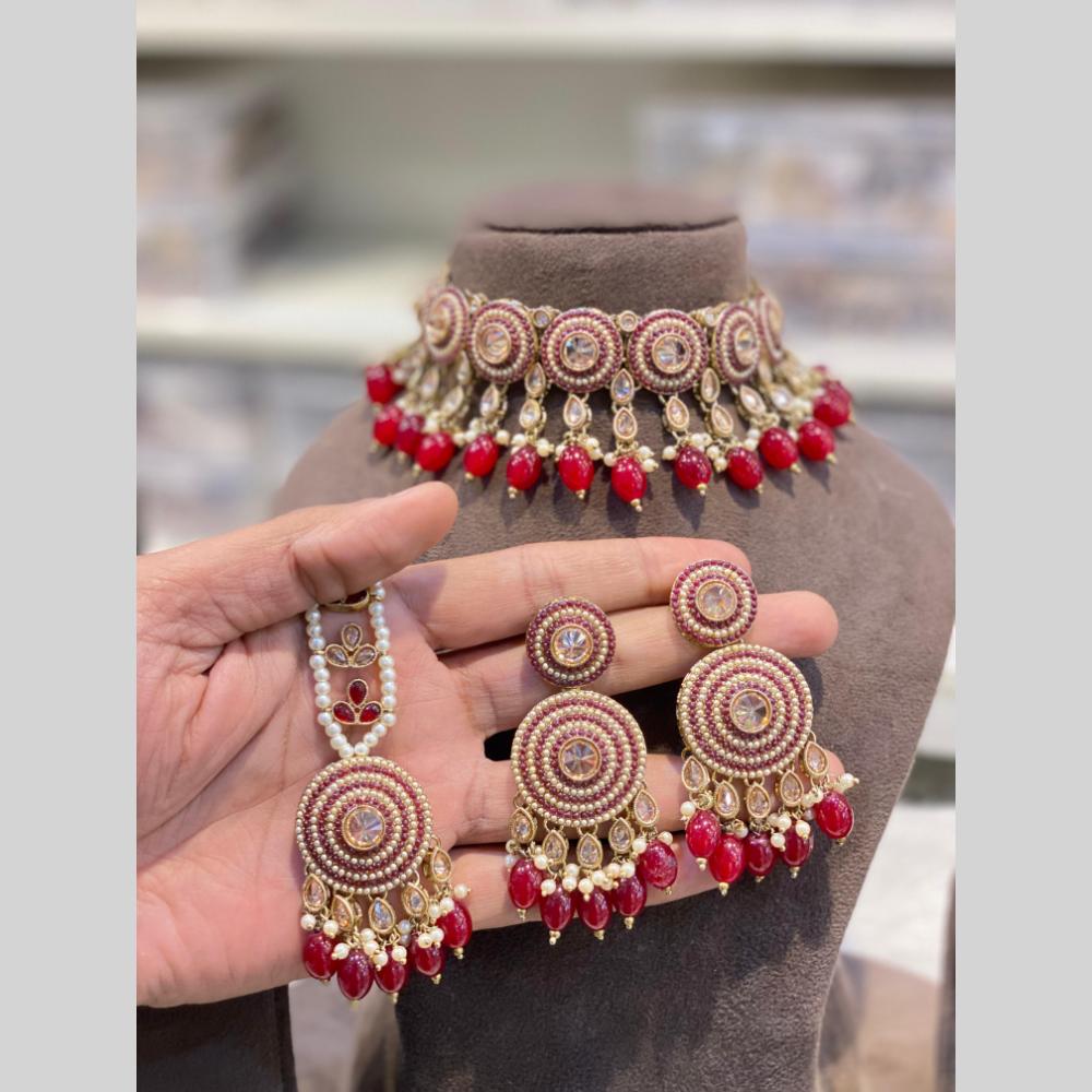 Hira Collections Beautiful Crystal Stone And Pearl Choker Necklace Set