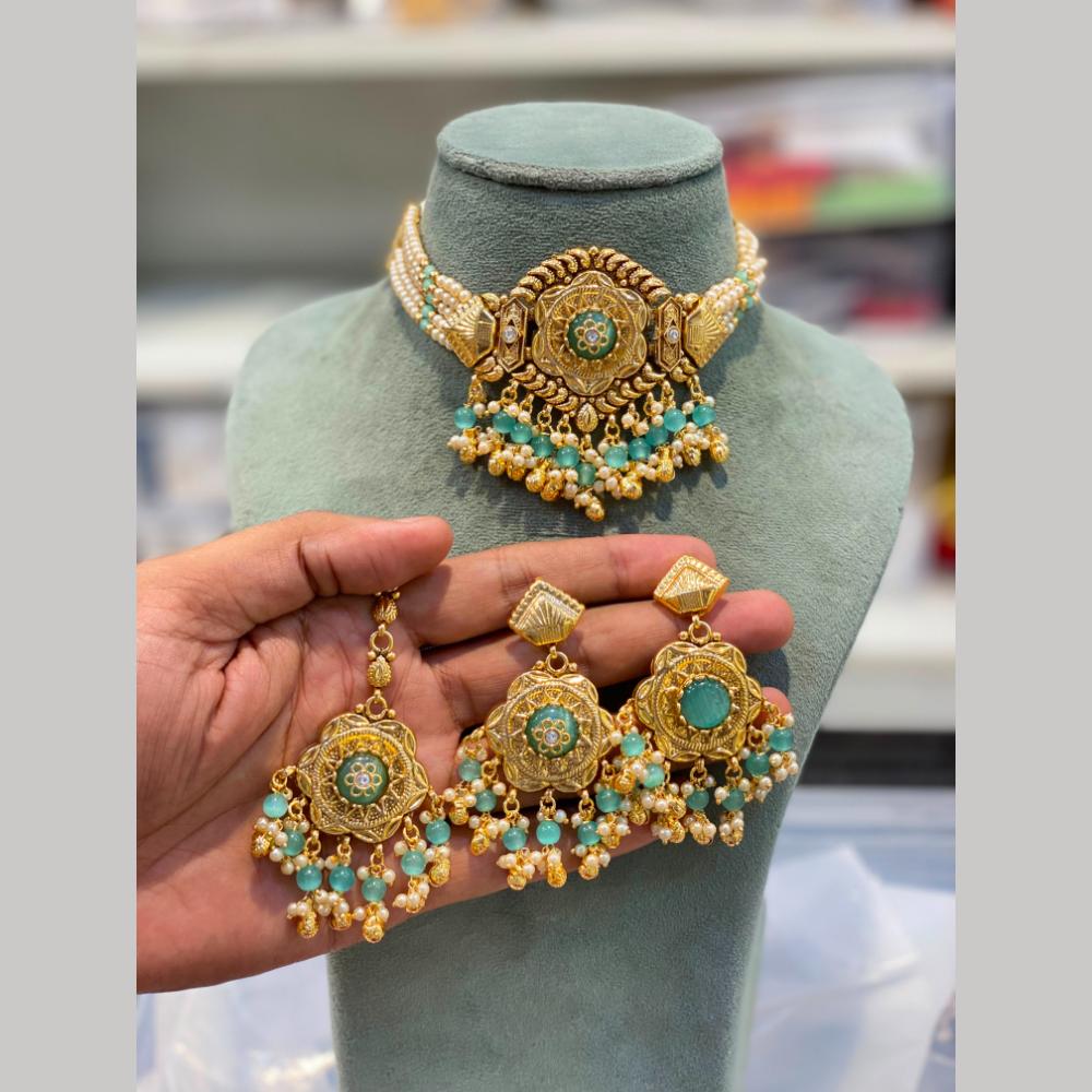 Hira Collections Designer Pota Stone And Pearl Choker Necklace Set