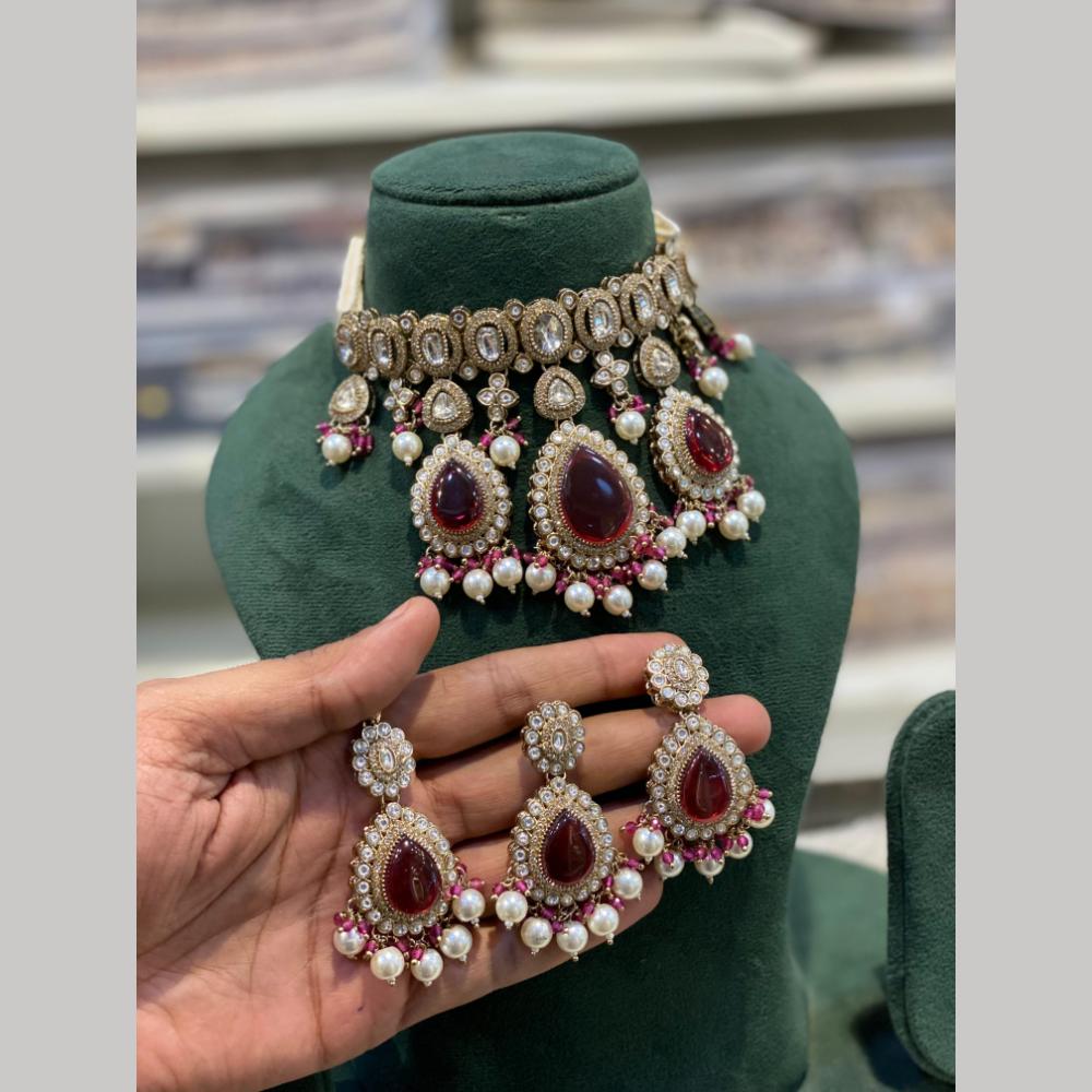 Hira Collections Designer Kundan Stone And Pearl Choker Necklace Set