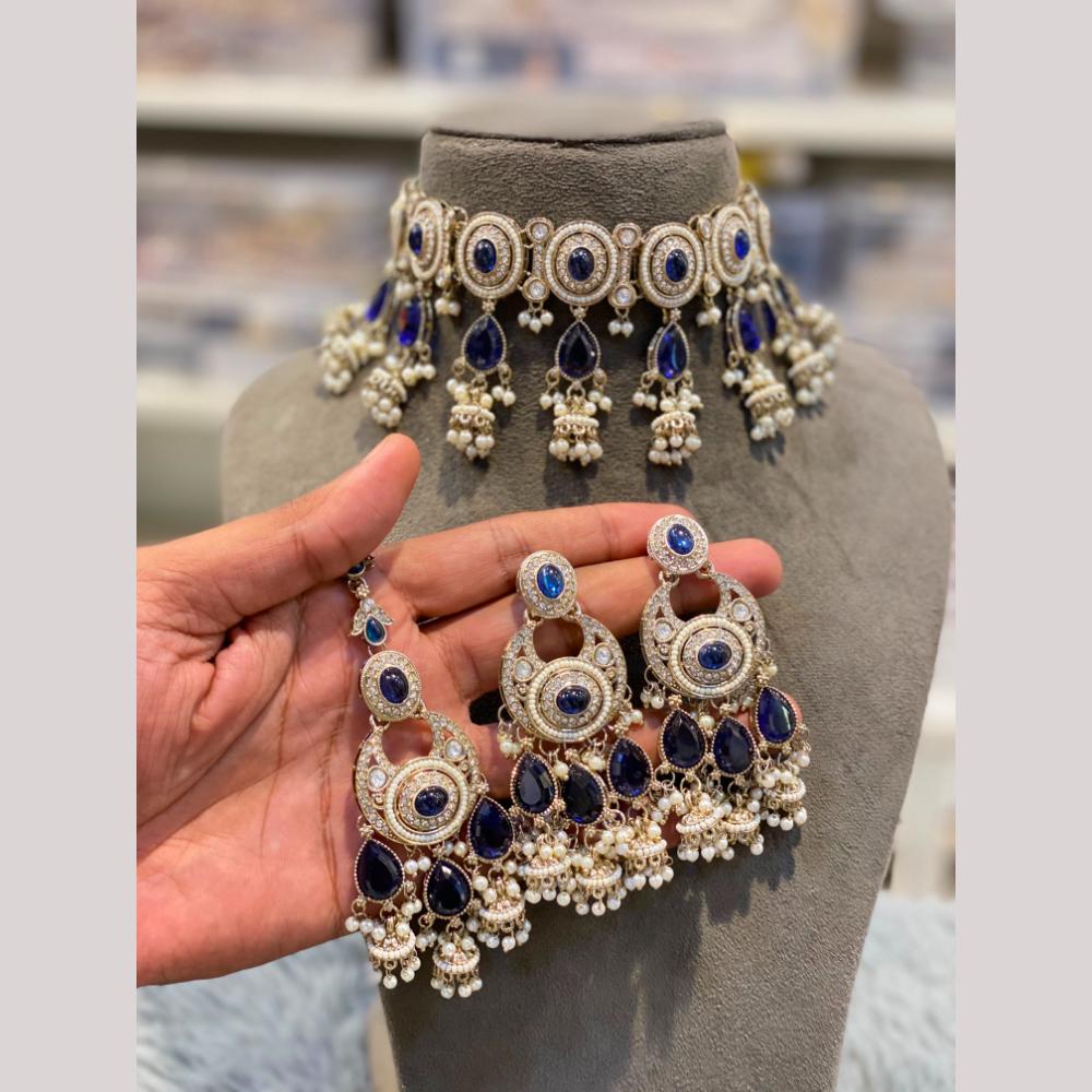 Hira Collections Designer Kundan Stone And Pearl Choker Necklace Set