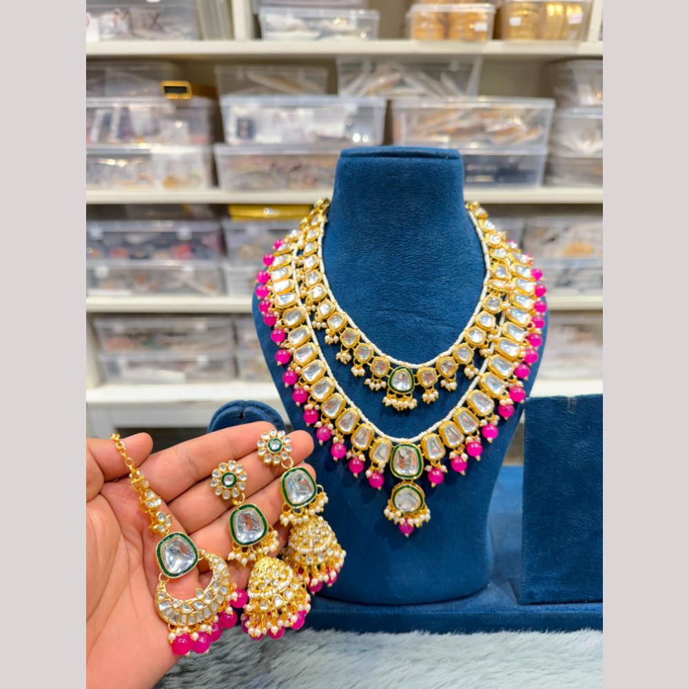 Hira Collections Designer Kundan Stone And Beads Long Necklace Set