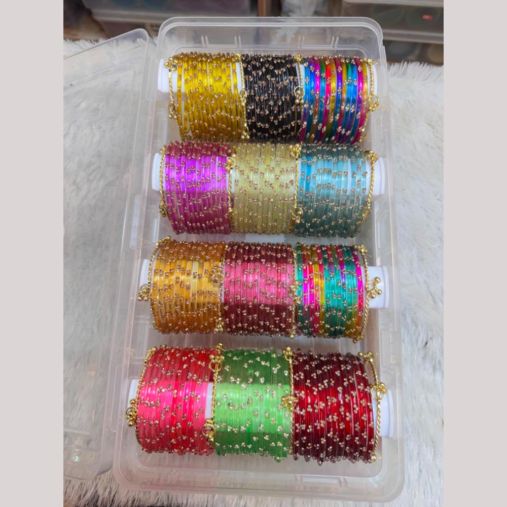 Hira Collections Decorative Austrian Stone Colorful Kashmiri Galss Bangles Set