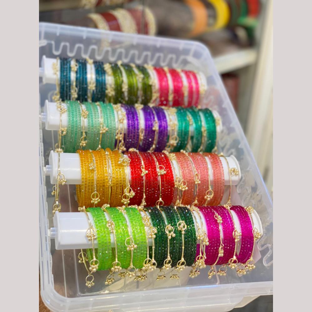 Hira Collections Decorative Austrian Stone Colorful Kashmiri Galss Bangles Set
