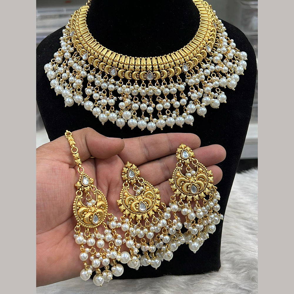 Hira Collections Royal Pota Stone And Pearl Stylish Choker Neckalce Set