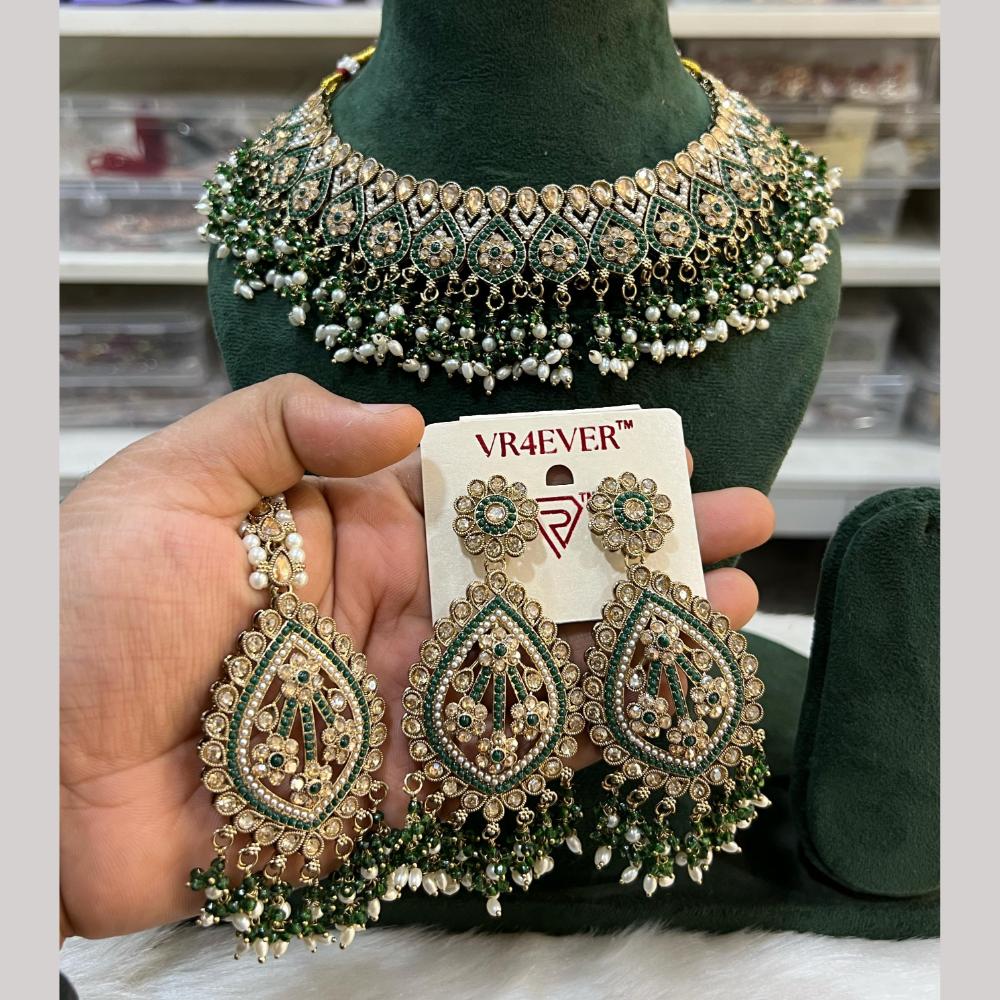 Hira Collections Fancy Crystal Stone And Pearl Ethnic Choker Necklace Set