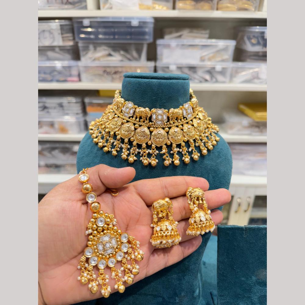 Hira Collections Copper Gold
Designer Pota Stone And Pearl Choker Necklace Set