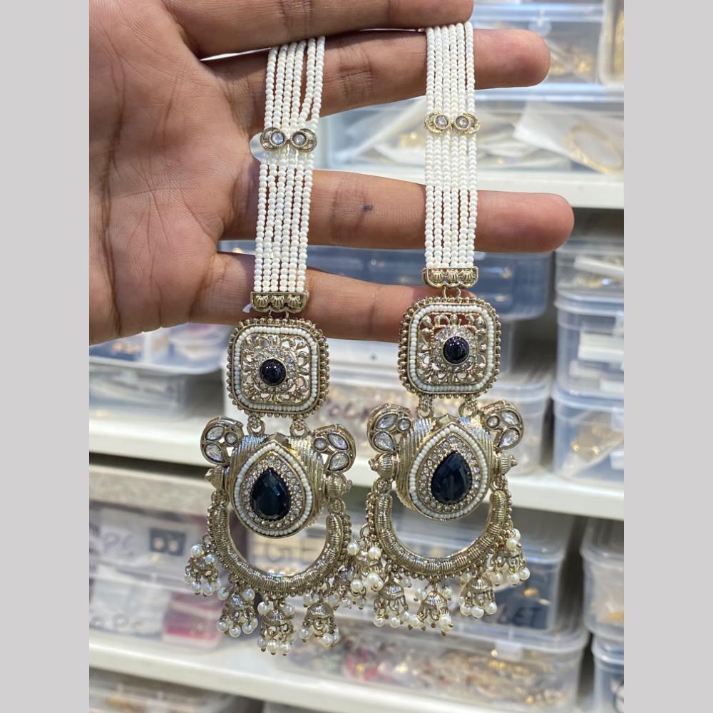 Hira Collections Premium Pota Stone And Kundan Stone Pearl Jhumki Earrings With Kanchian