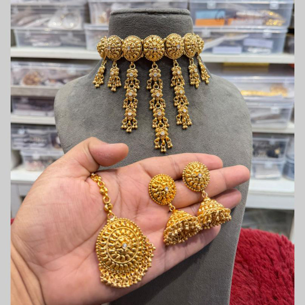 Hira Collections Traditional Indian Pota Stone Choker Necklace Set