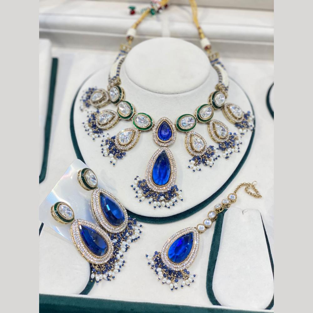 Hira Collections Luxury Crystal Stone And Pearl Choker Necklace Set