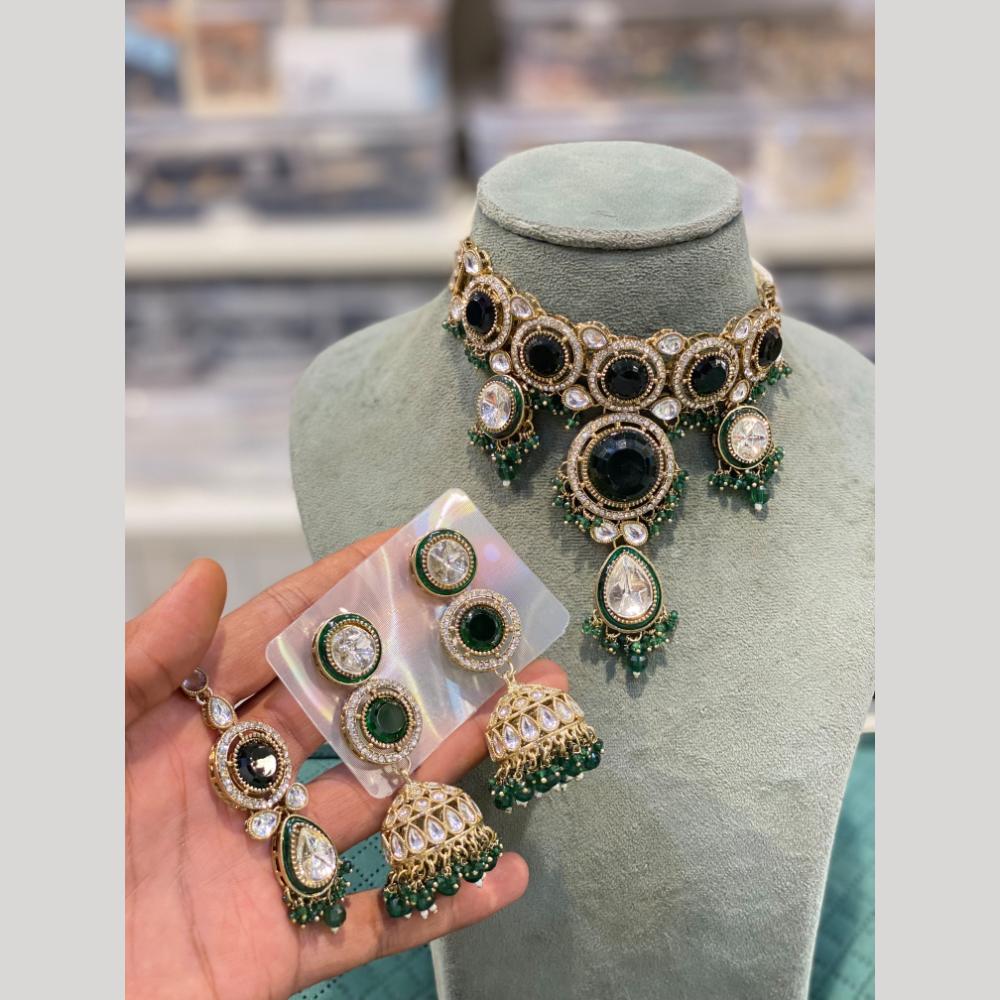 Hira Collections Luxury Crystal Stone And Pearl Choker Necklace Set