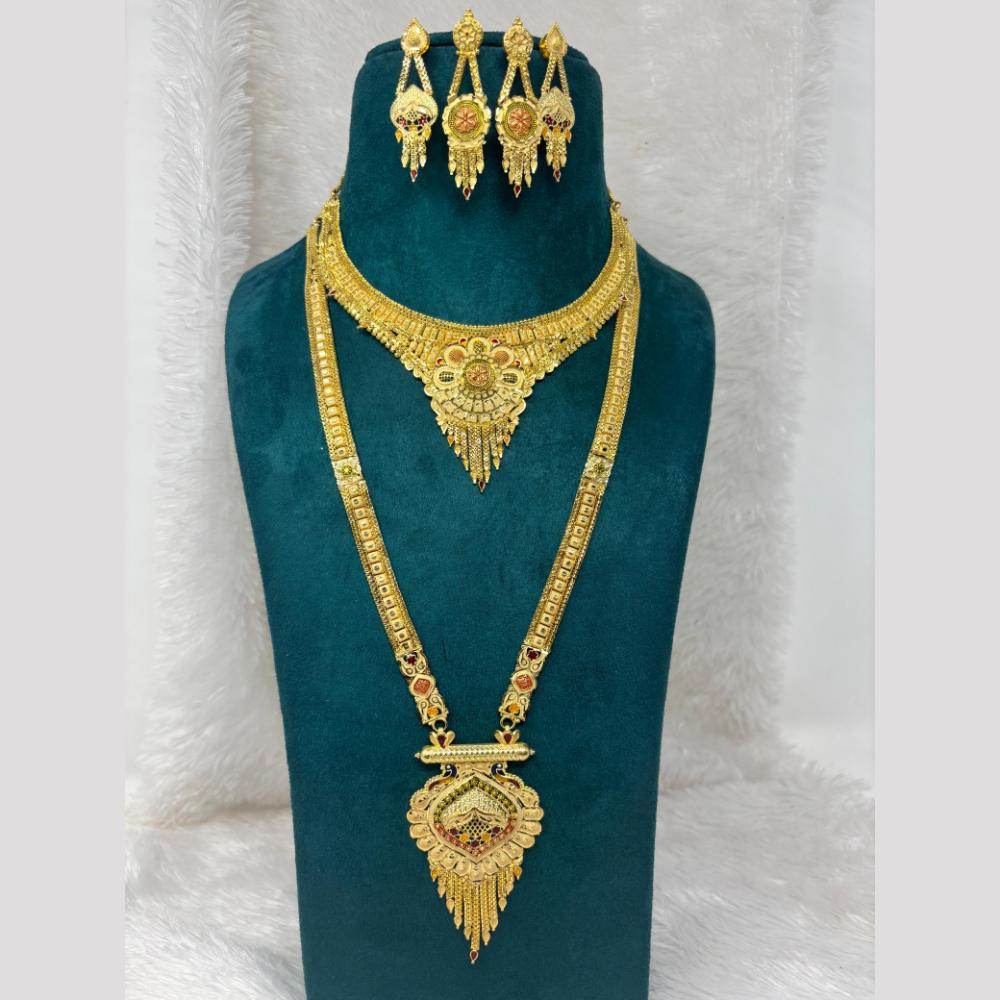 Pari Art Jewellery Meenakari Mirage Trendy Forming Gold Double Necklace Set