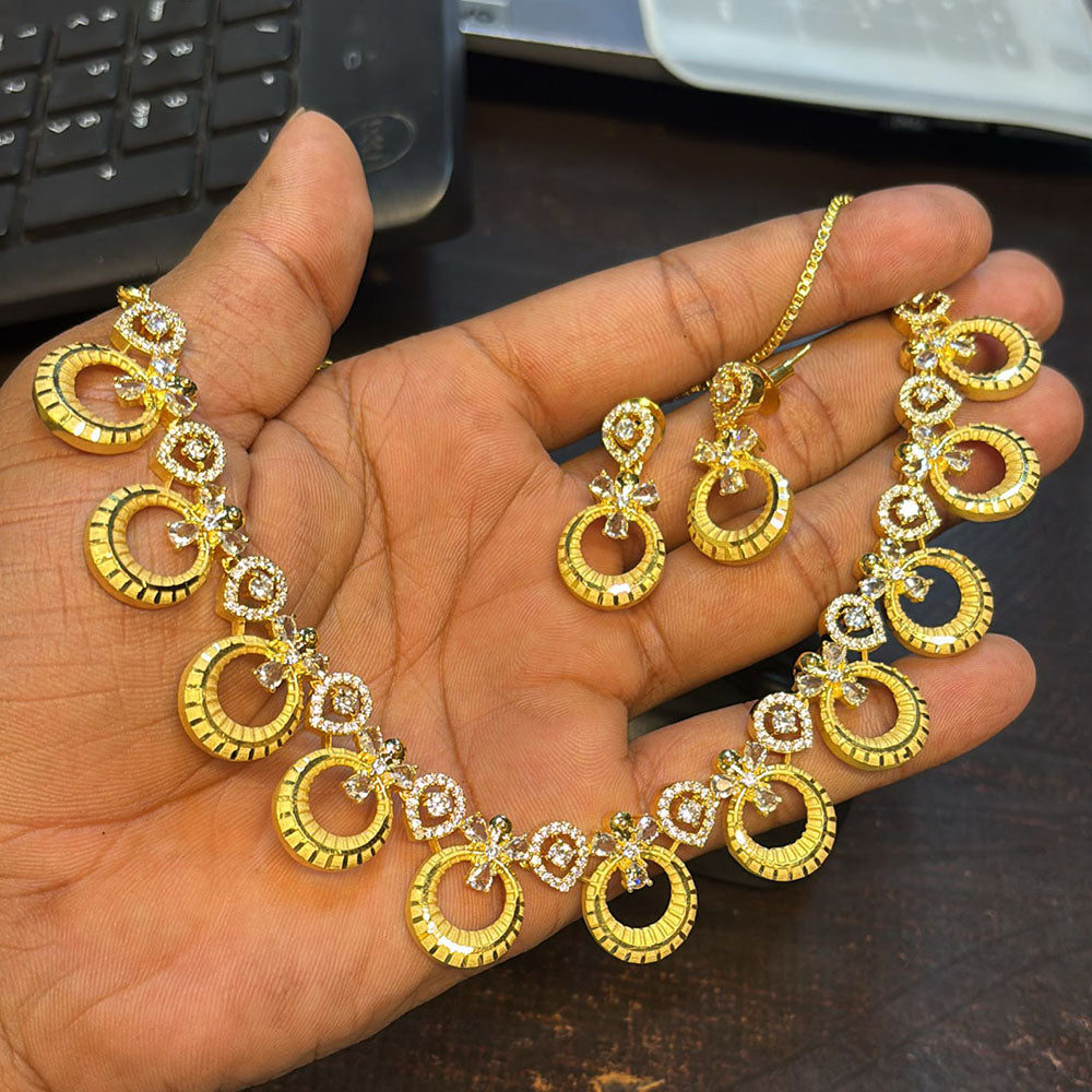 Pari Art Jewellery Crystal Stone Gold Plated Designer Necklace Set