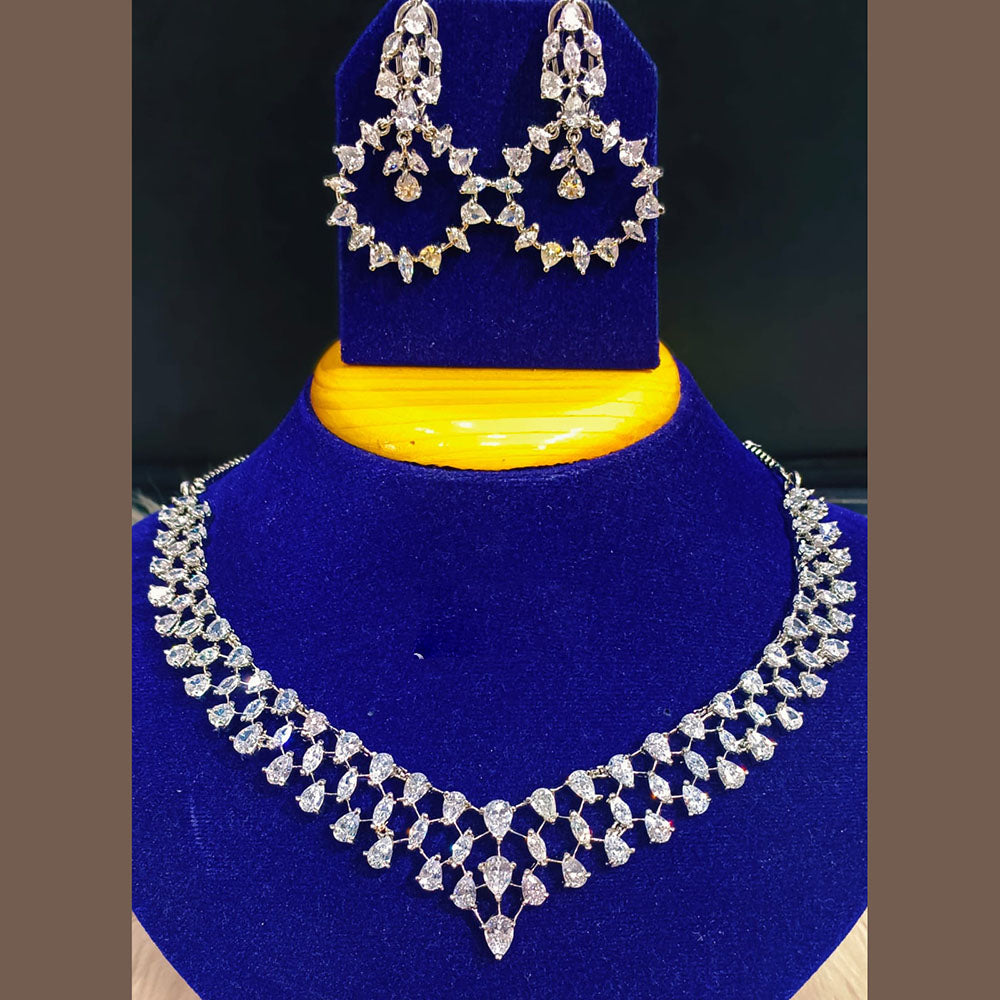 Jain Jewellers Rose Gold Plated AD Stone Necklace Set