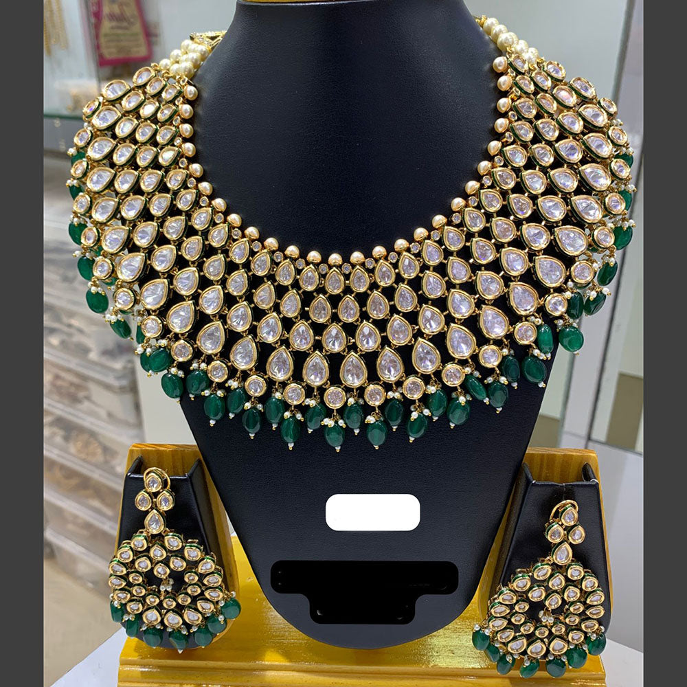 Jain Jewellers Gold Plated Kundan Stone And Pearls Necklace Set