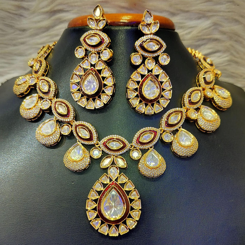 Jain Jewellers Gold Plated Polki Kundan Stone Meenakari Necklace Set