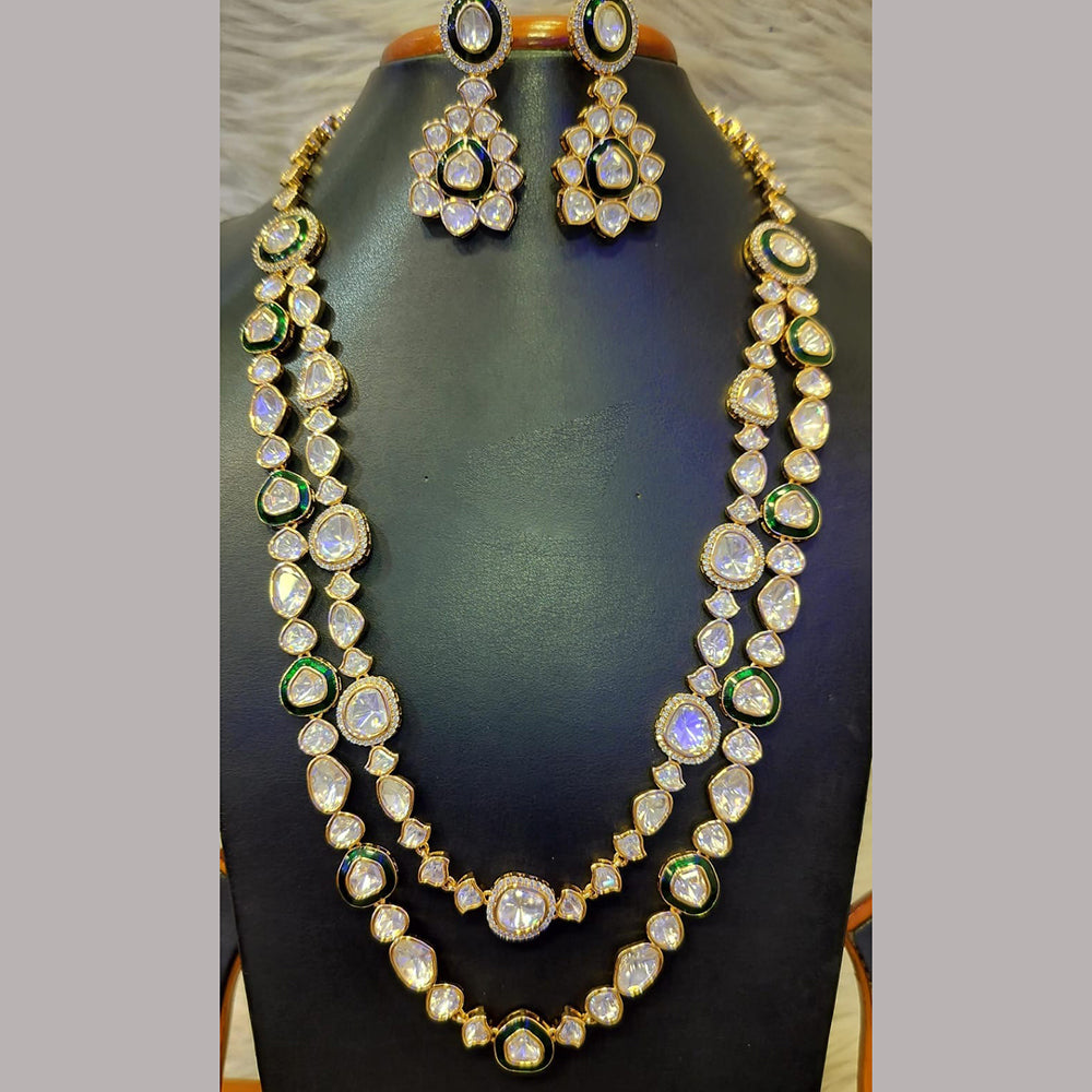 Jain Jewellers Gold Plated Polki Kundan Stone Meenakari Long Necklace Set