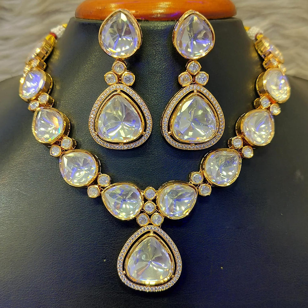 Jain Jewellers Gold Plated Polki Kundan Stone Necklace Set