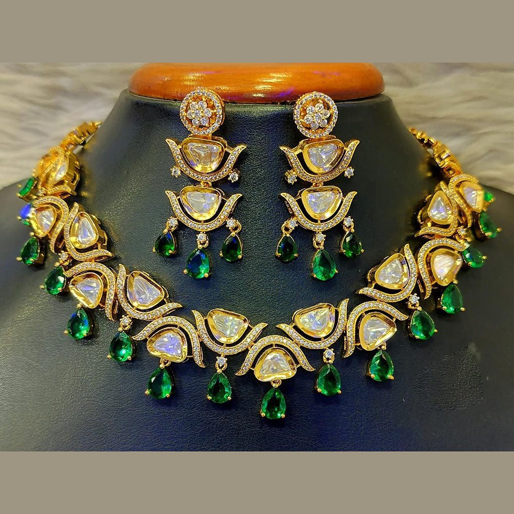 Jain Jewellers Gold Plated Polki Kundan Stone Necklace Set