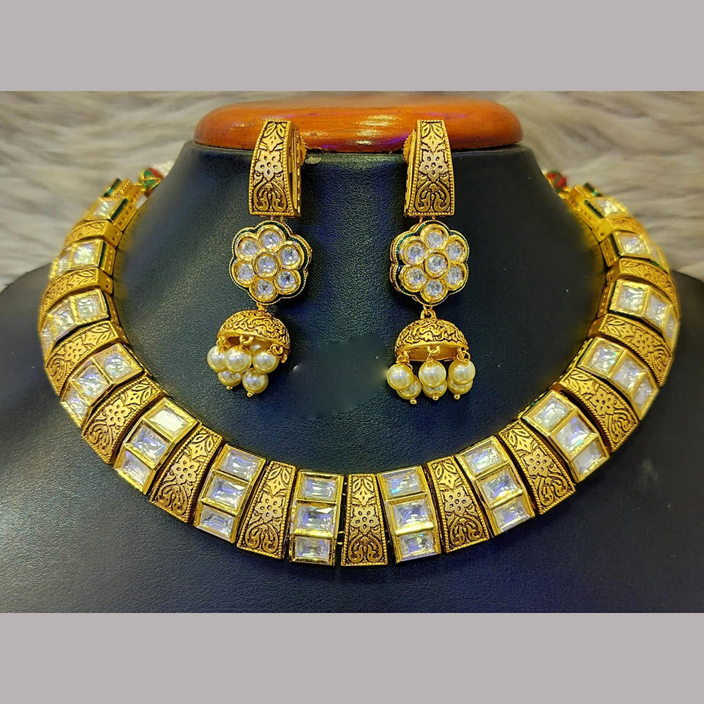 Jain Jewellers Gold Plated Polki Kundan Stone Necklace Set