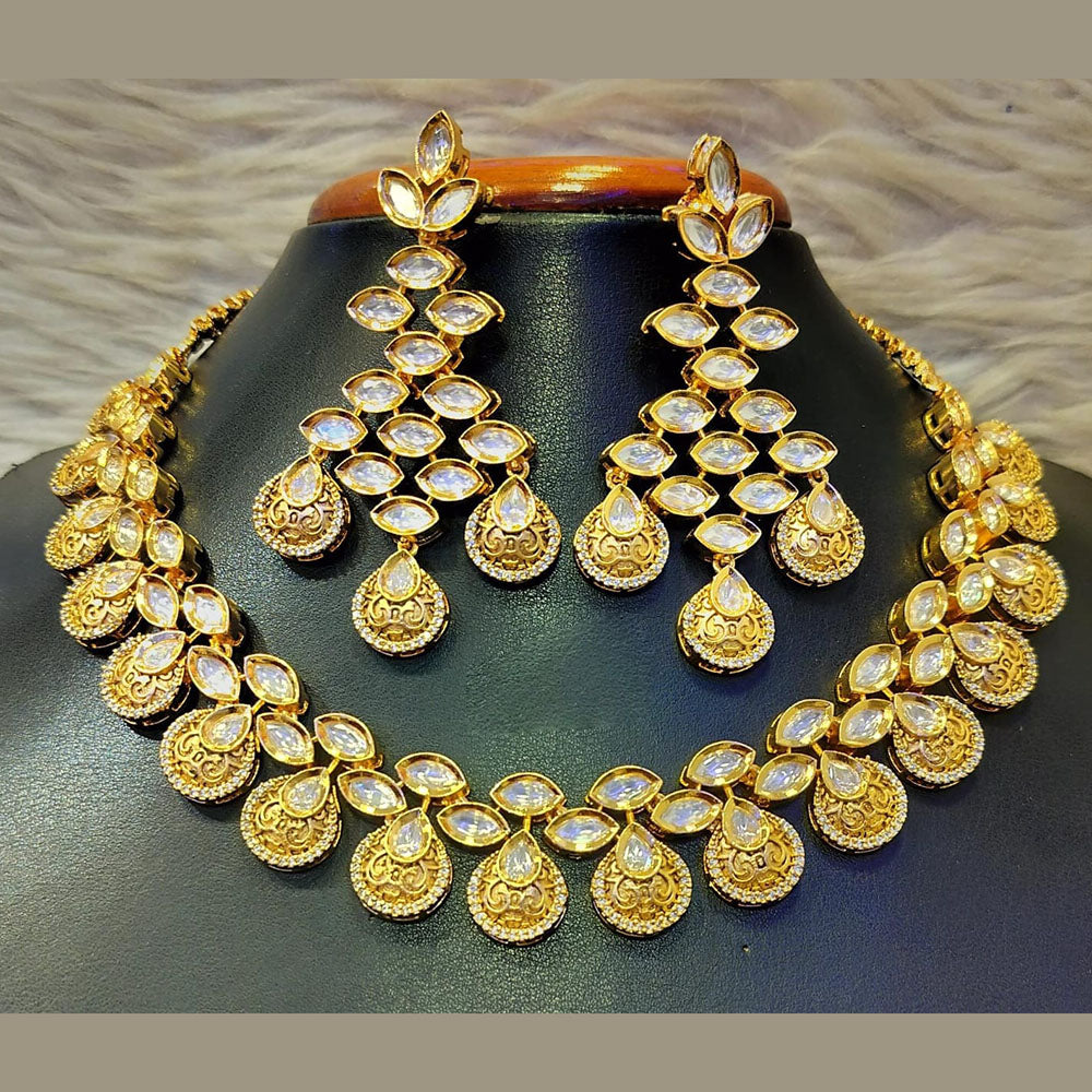 Jain Jewellers Gold Plated Polki Kundan Stone Necklace Set