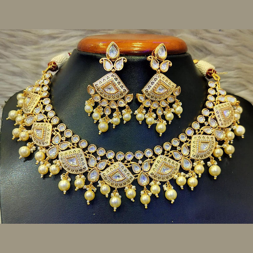 Jain Jewellers Gold Plated Polki Kundan Stone And Beads Meenakari Necklace Set