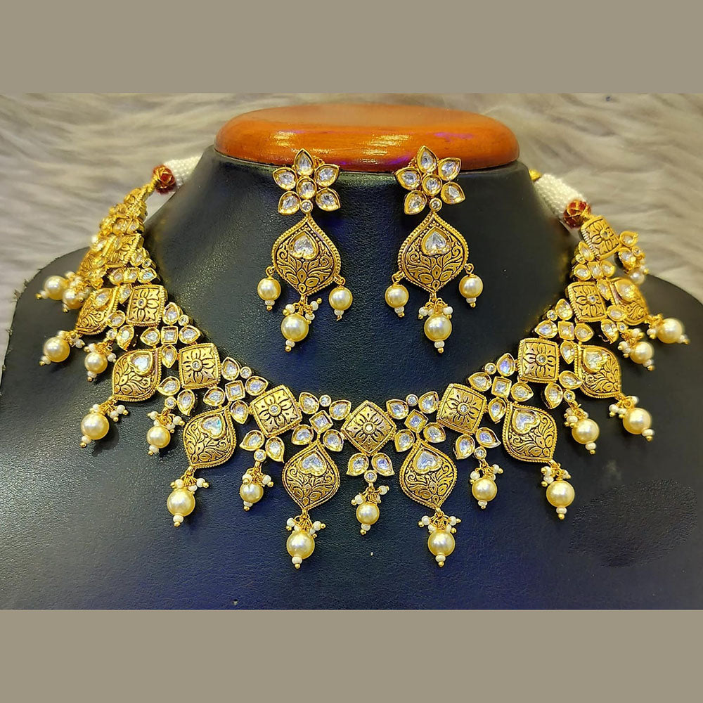Jain Jewellers Gold Plated Polki Kundan Stone Necklace Set
