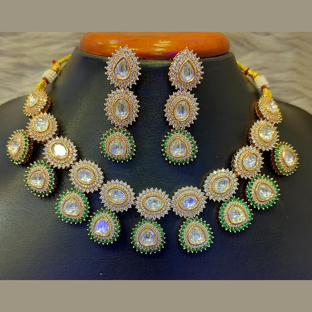 Jain Jewellers Gold Plated Polki Kundan Stone Necklace Set