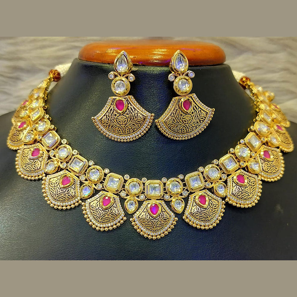 Jain Jewellers Gold Plated Polki Kundan Stone Necklace Set