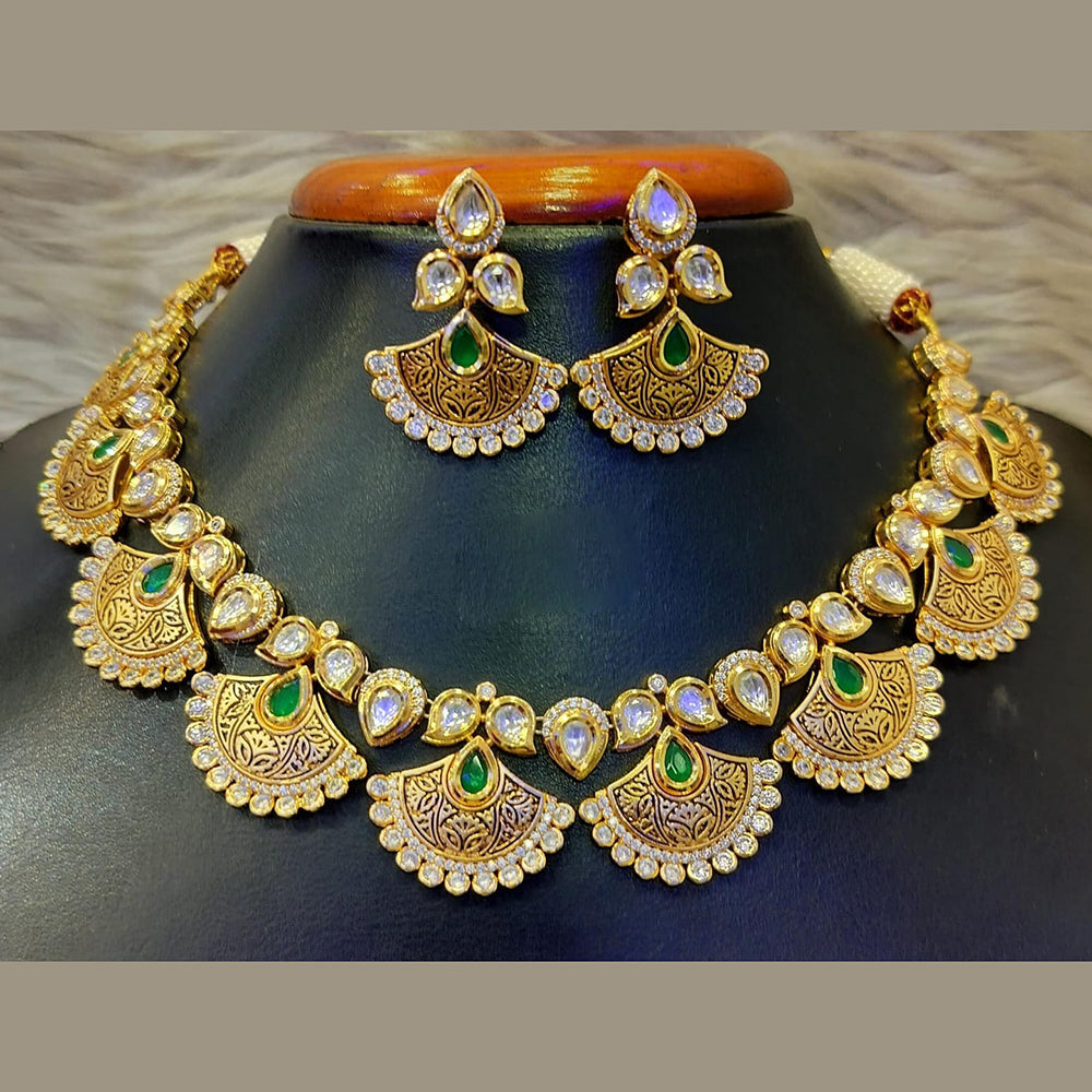 Jain Jewellers Gold Plated Polki Kundan Stone Necklace Set