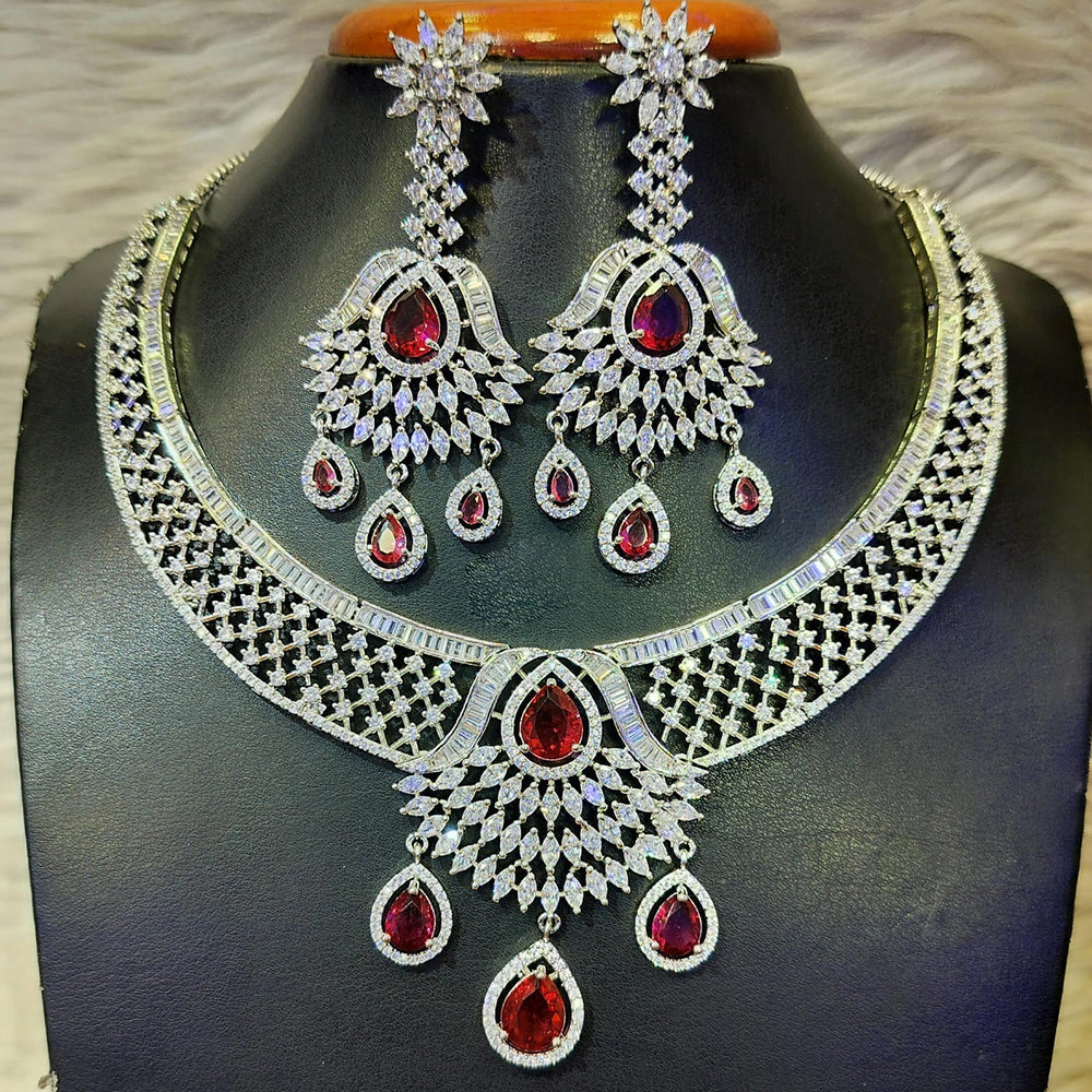 Jain Jewellers Silver Plated AD Necklace Set