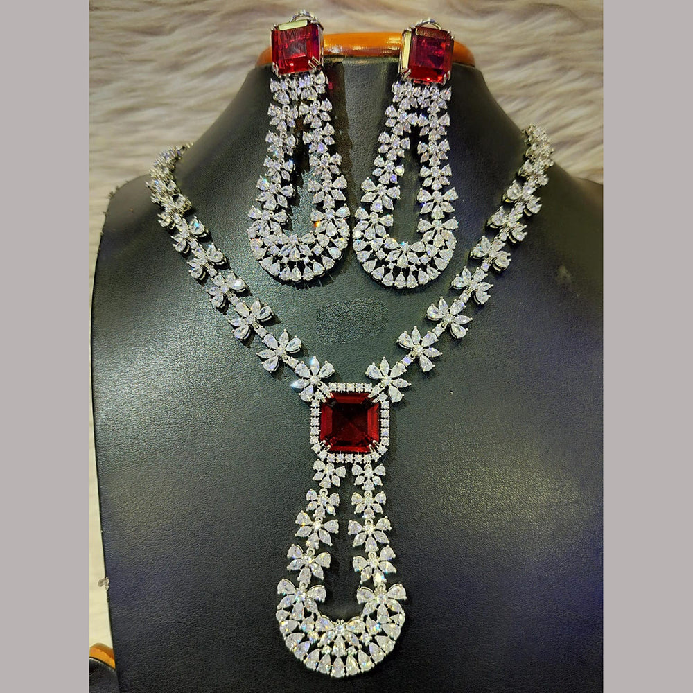 Jain Jewellers Silver Plated AD Necklace Set