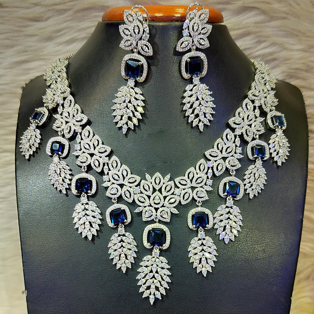 Jain Jewellers Silver Plated AD Necklace Set