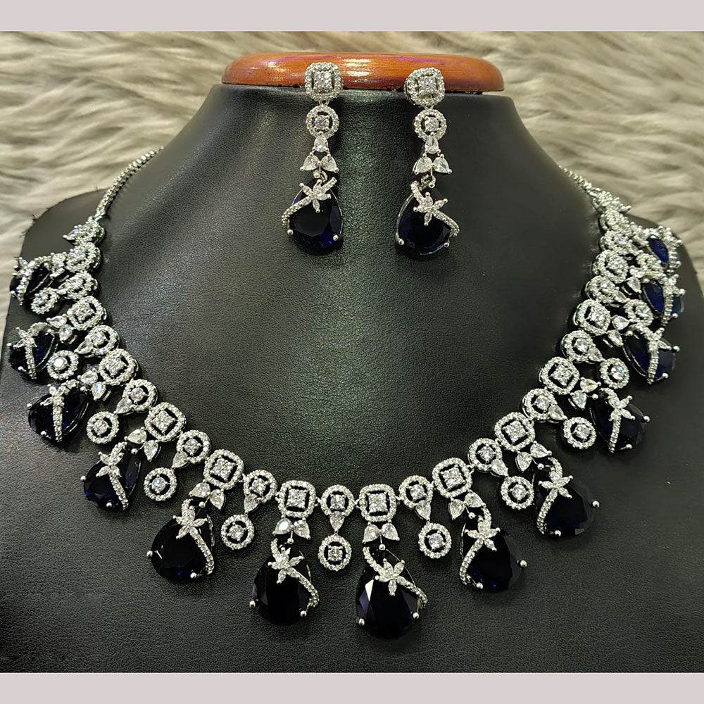 Jain Jewellers Silver Plated American Diamond Necklace Set