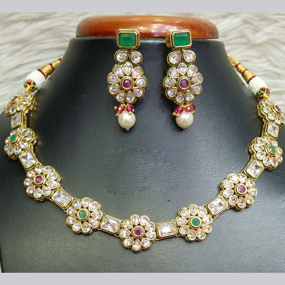 Jain Jewellers Gold Plated Crystal Stone And Beads Necklace Set