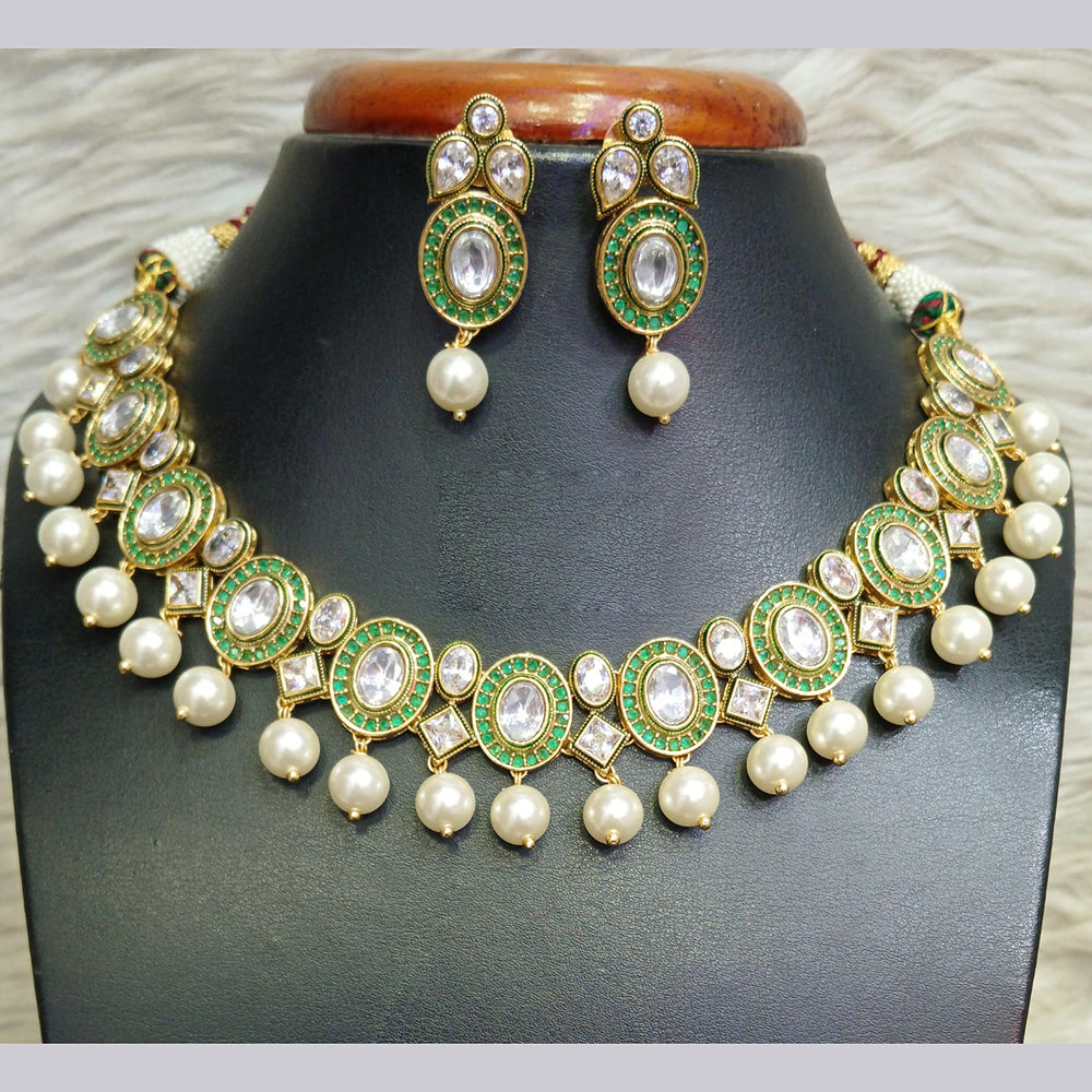 Jain Jewellers Gold Plated Crystal Stone And Pearls Necklace Set