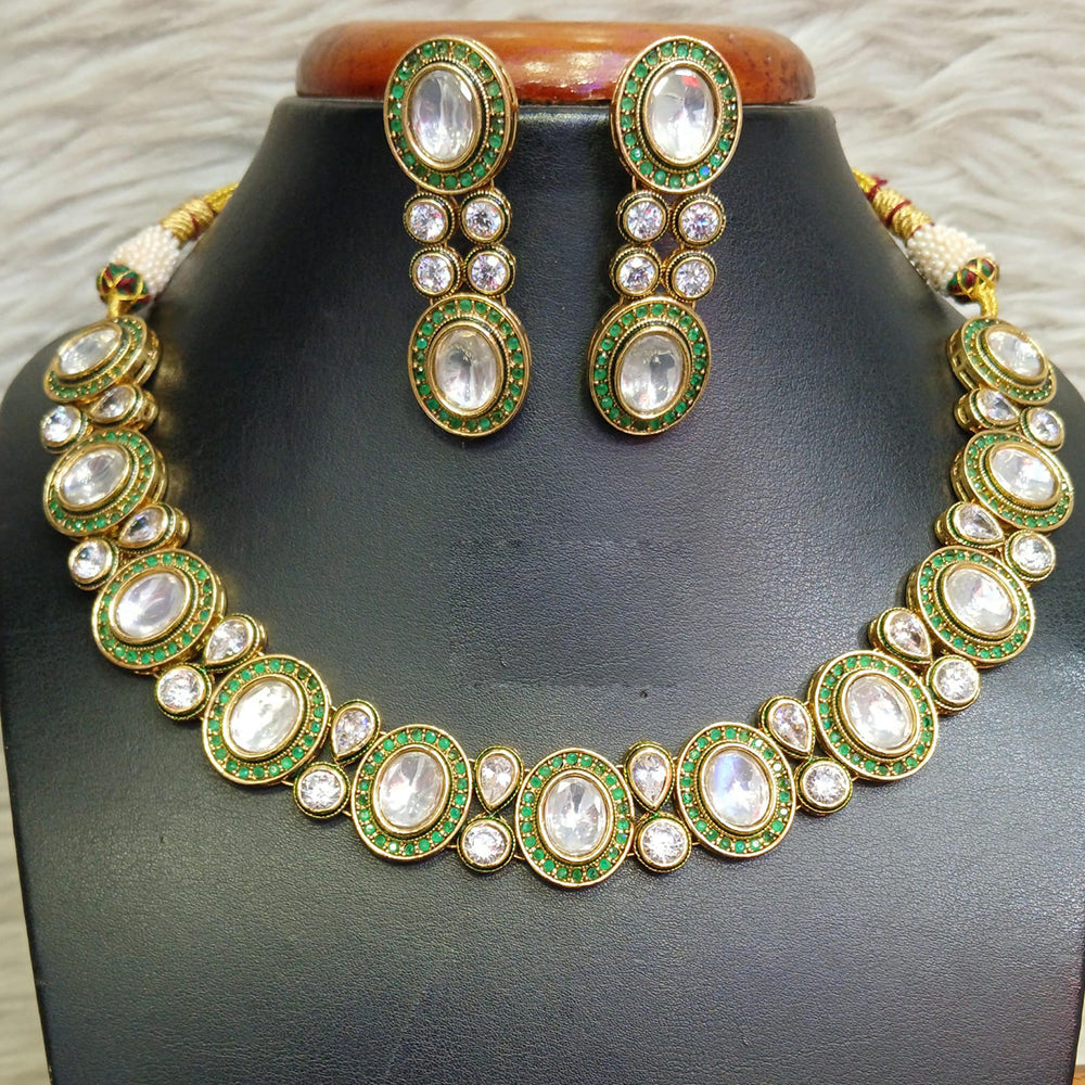 Jain Jewellers Gold Plated Crystal Stone And Pearls Necklace Set