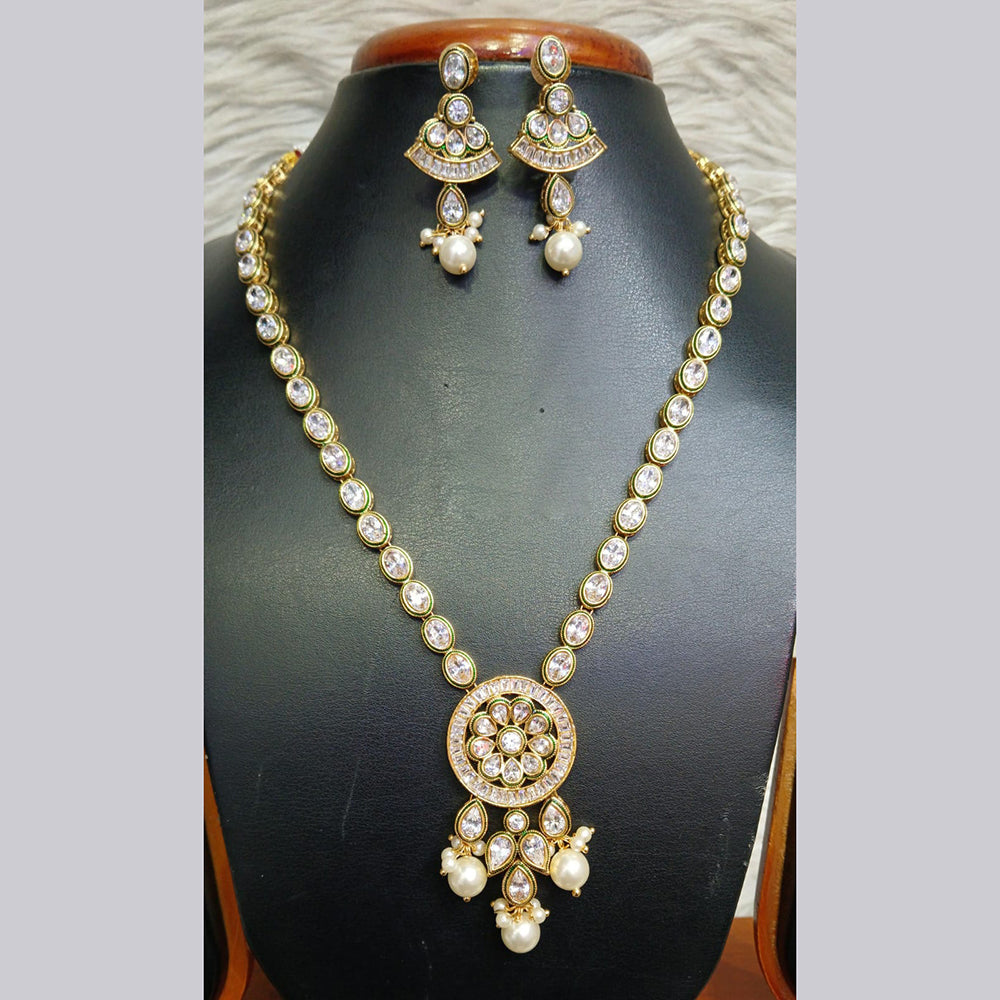 Jain Jewellers Gold Plated Crystal Stone And Beads Long Necklace Set