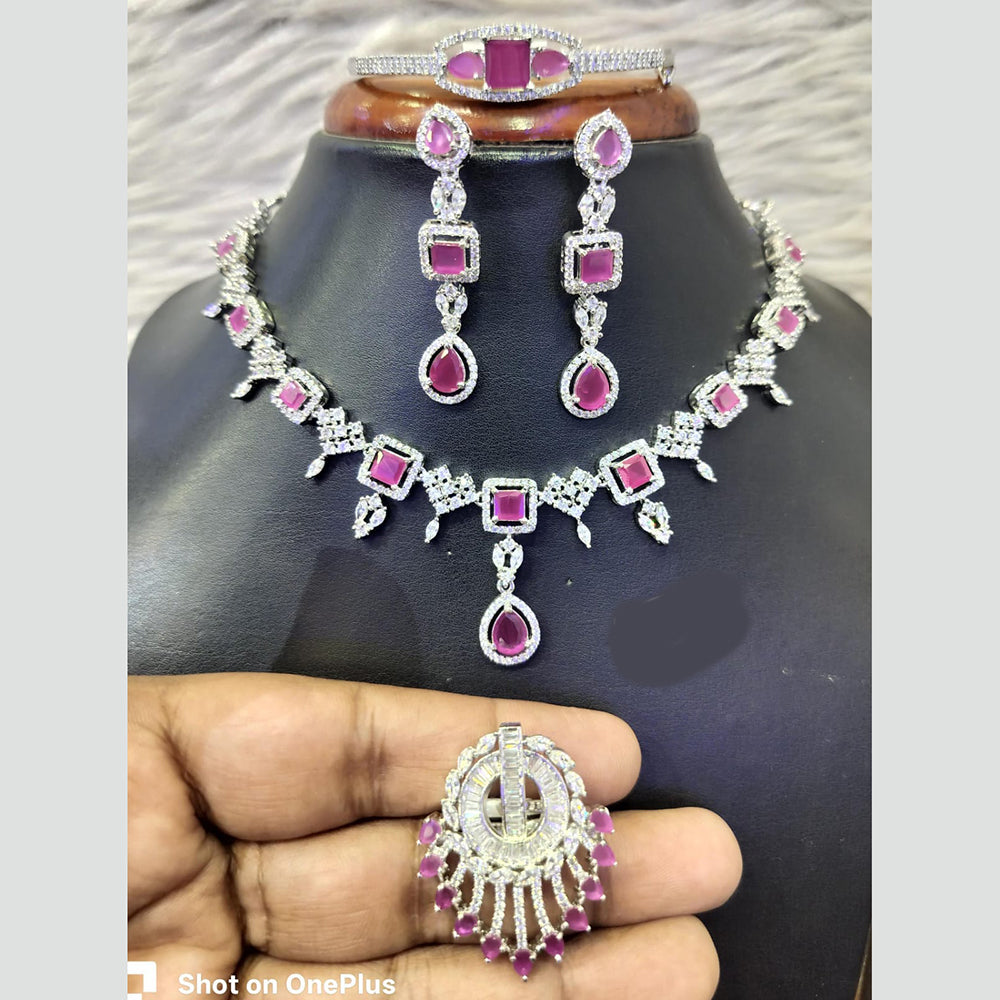 Jain Jewellers Silver Plated American Diamond Necklace Set