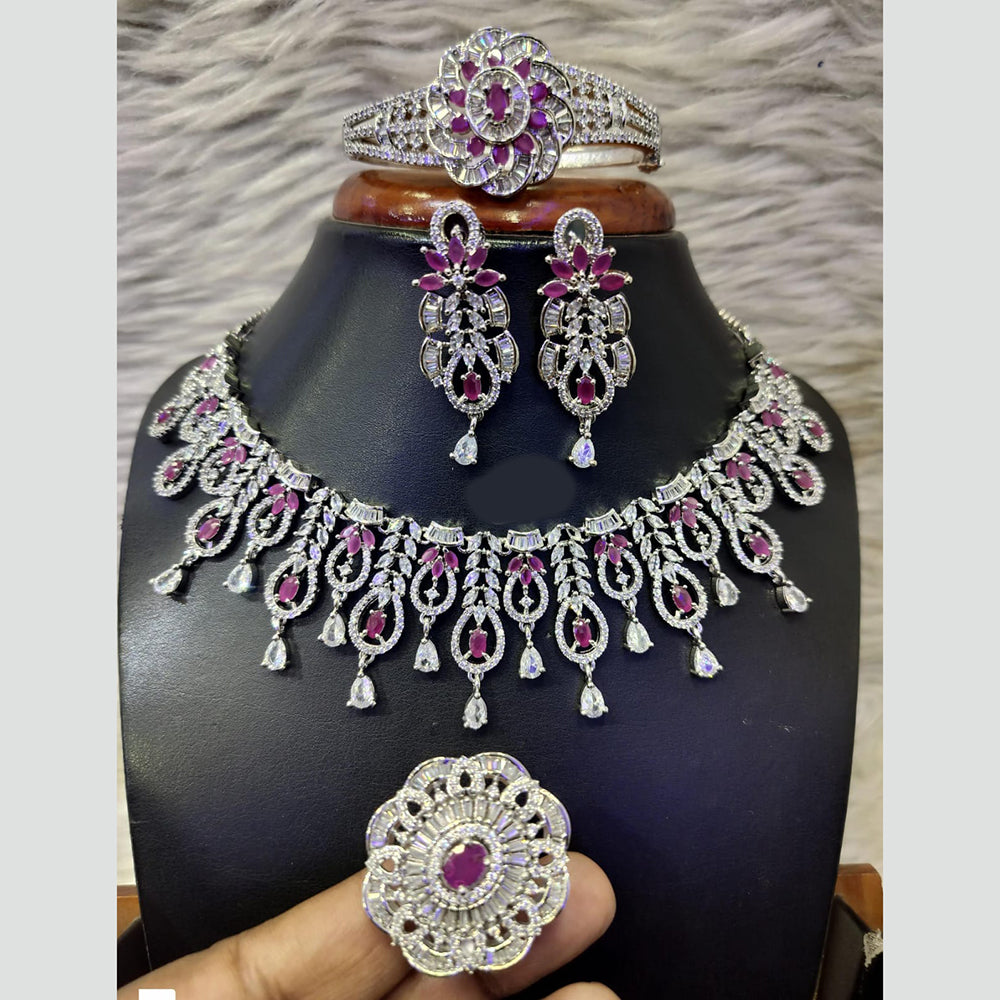 Jain Jewellers Silver Plated American Diamond Necklace Set